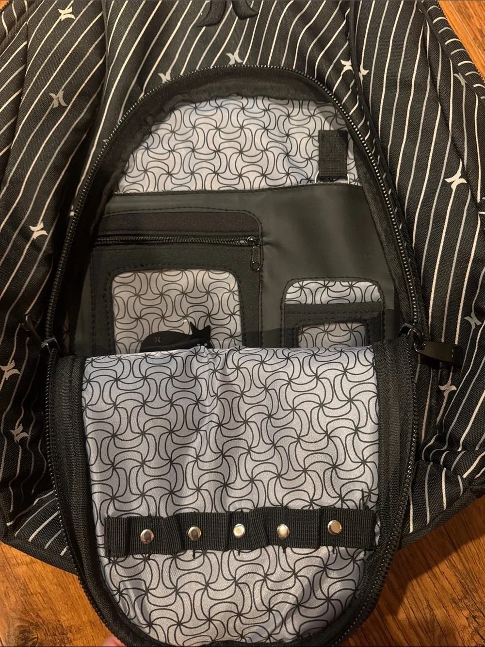 Hurley Black Backpack with White Pinstripe and Logo Accents